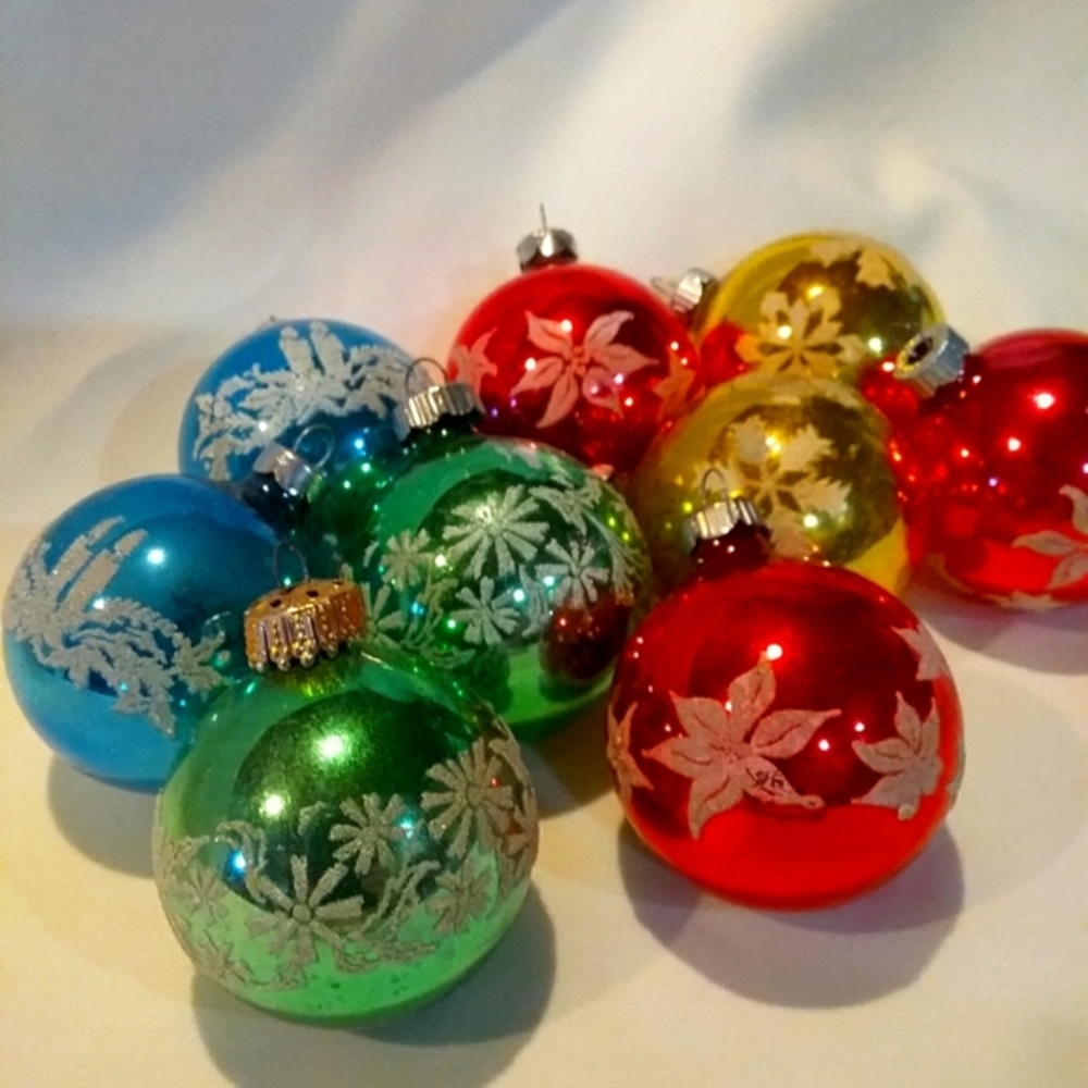 9 Count Vintage  Shiney Brite Glass Christmas  Ornaments